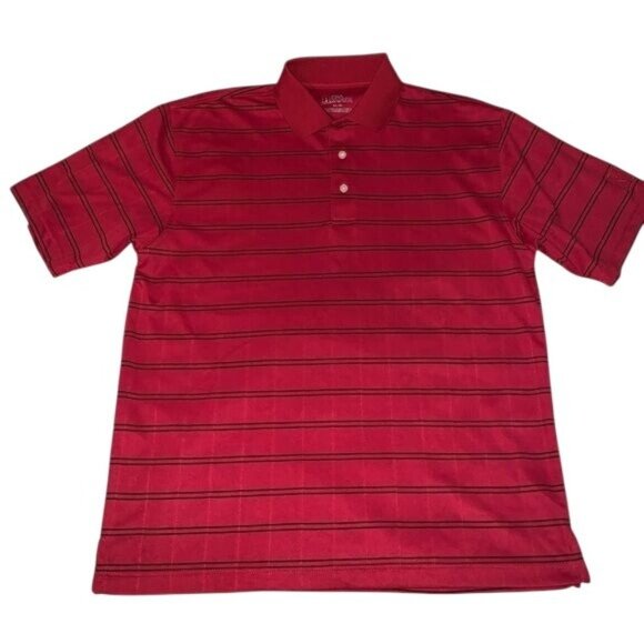 PGA Tour Mens Red Striped Polo Shirt M 100% Cotton Short Sleeve - Picture 1 of 6